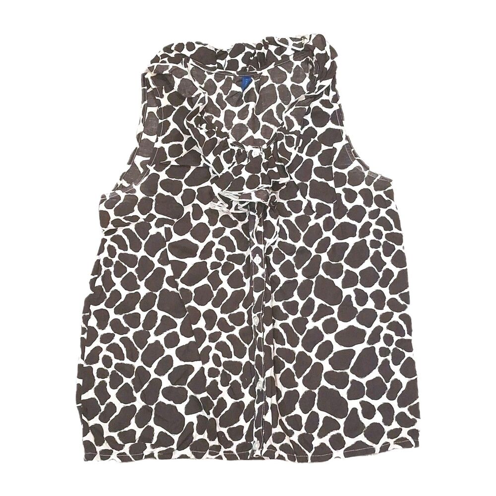 falls creek womens small sleeveless blouse animal leopard giraffe print brown